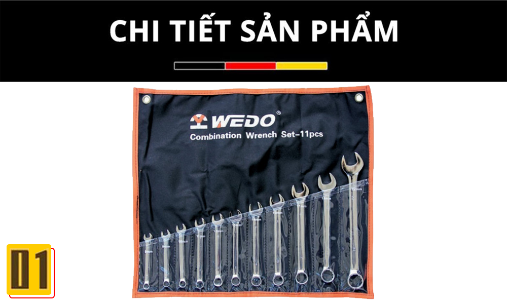 Bộ cờ lê vòng miệng cán trơn thép (11 chi tiết)