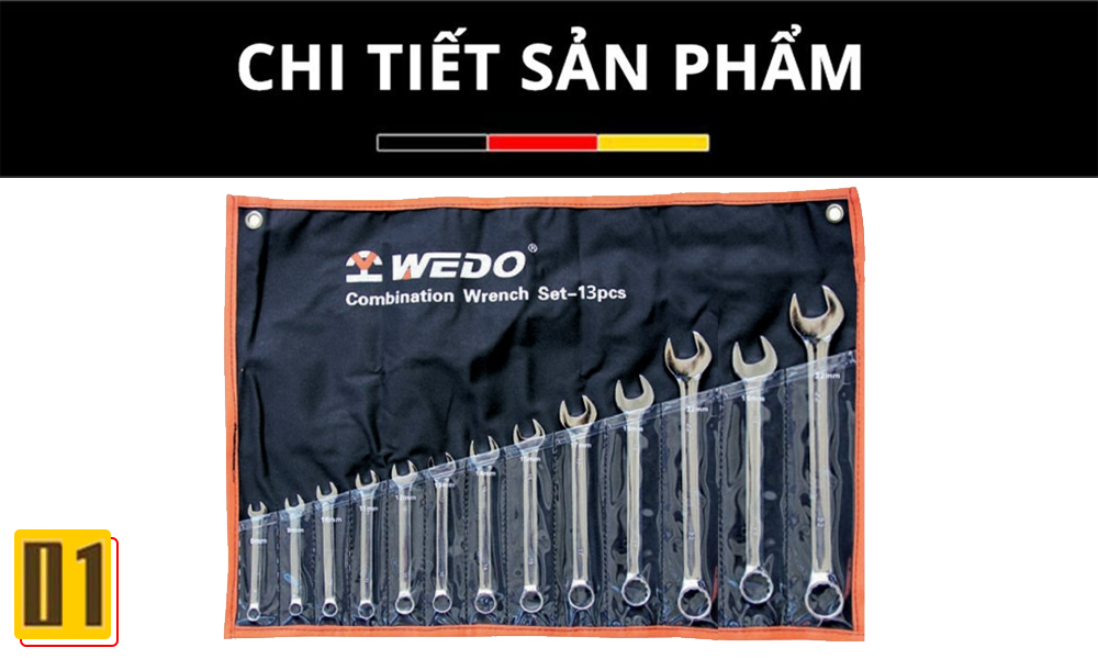 Bộ cờ lê vòng miệng cán trơn thép (12 chi tiết)