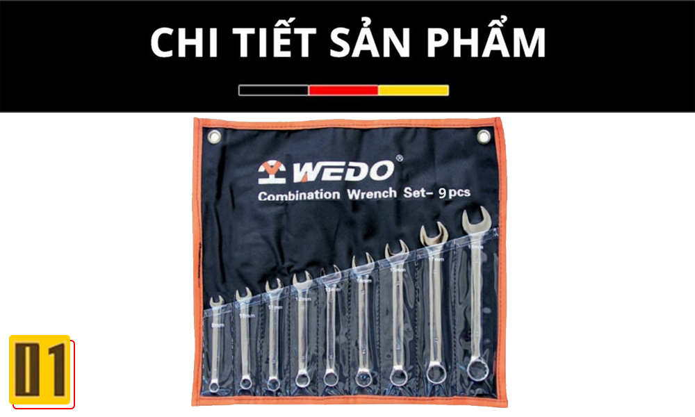 Bộ cờ lê vòng miệng cán trơn thép (9 chi tiết)