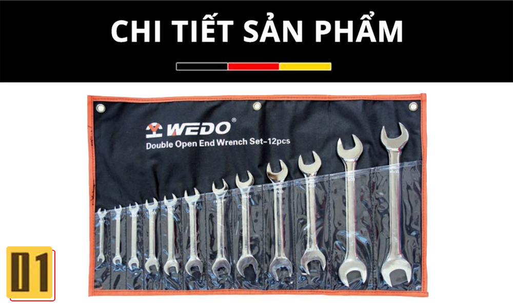 Bộ cờ lê hai đầu miệng cán trơn thép (12 chi tiết)