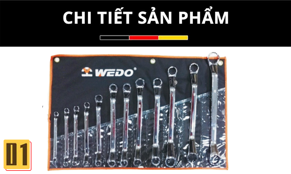 Bộ Cờ lê hai đầu vòng lệch cán trơn thép (12 chi tiết)