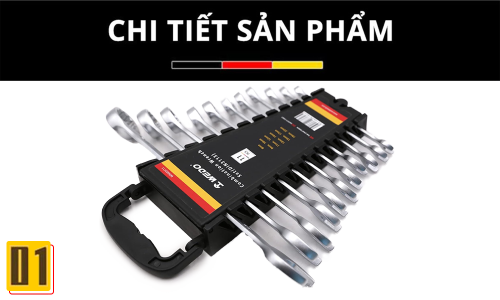 Bộ cờ lê vòng miệng cán trơn thép (11 chi tiết) tiện lợi