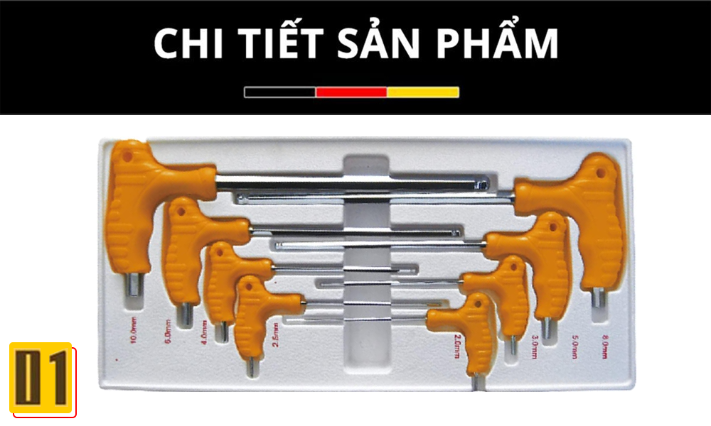 Bộ lục giác chữ T thép Cr-V (8 chi tiết)