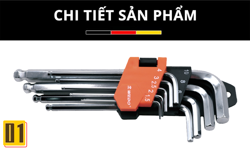 Bộ lục giác bi 9 món thép Cr-V