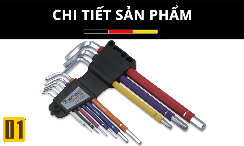 Bộ 9 lục giác bọc nhựa đa sắc thép Cr-V