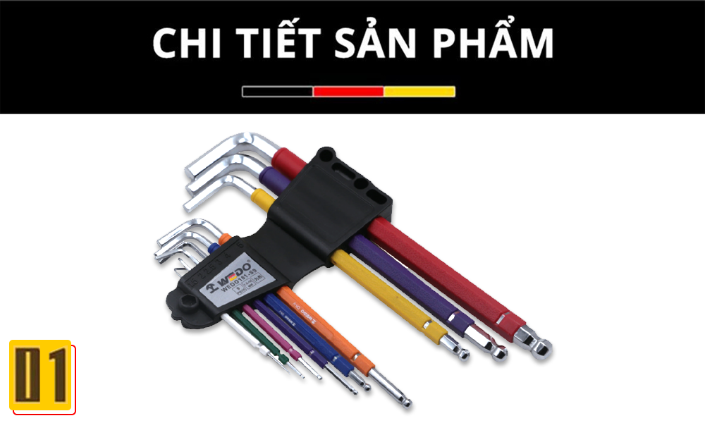 Bộ 9 lục giác bi bọc nhựa đa sắc thép Cr-V