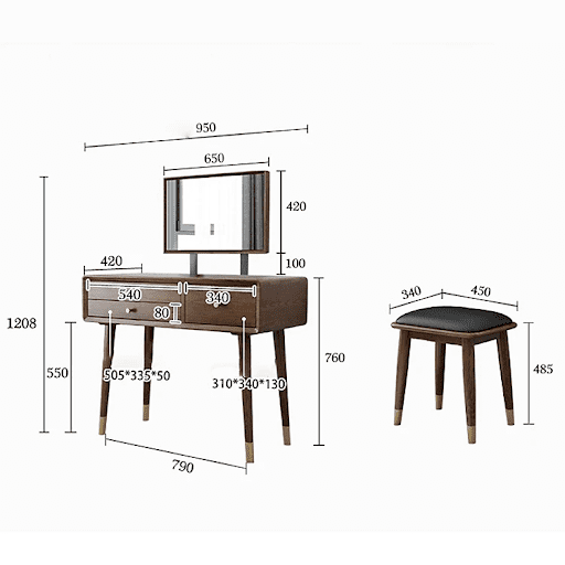 bàn trang điểm gỗ gụ kèm ghế đôn