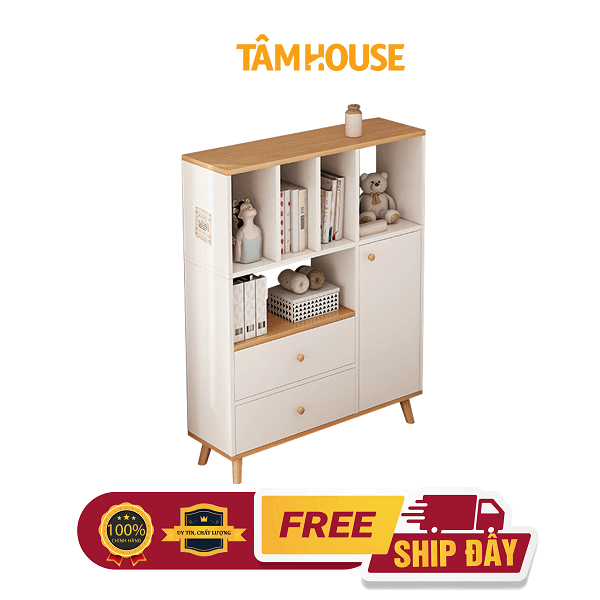 Kệ sách đa năng trắng kèm vân gỗ Tâm House K144
