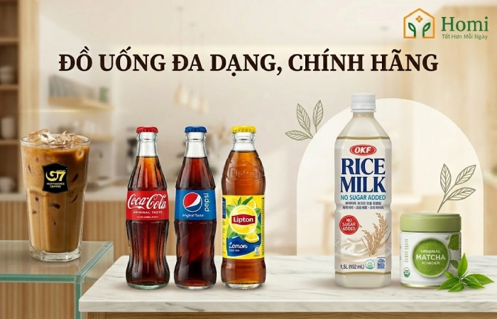 Homi với danh mục đồ uống đa dạng, đáp ứng mọi nhu cầu của khách hàng