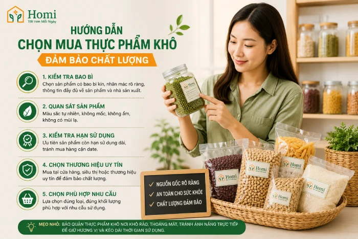 Hướng dẫn chọn mua thực phẩm khô đảm bảo chất lượng