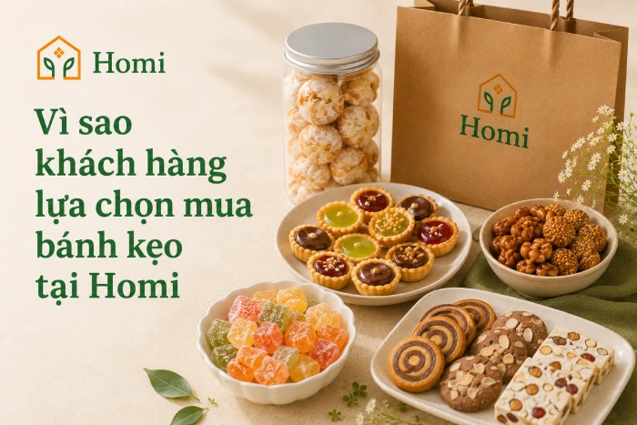 Homi đa dạng các loại bánh kẹo trong nước và nhập khẩu