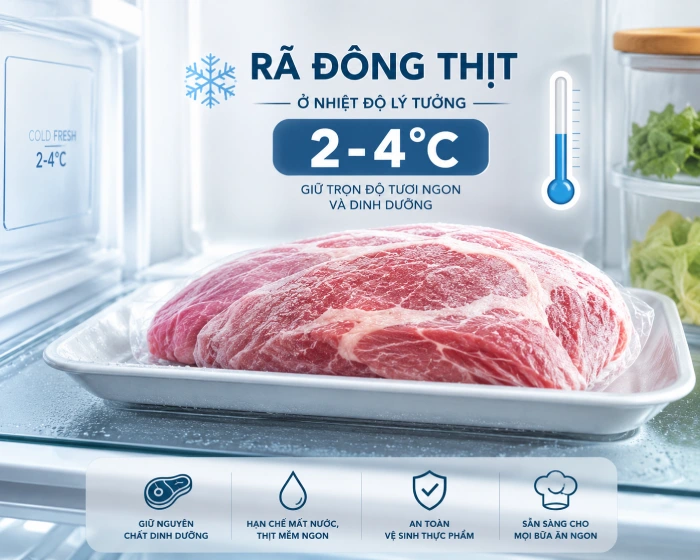 Rã đông thịt trong ngăn mát tủ lạnh