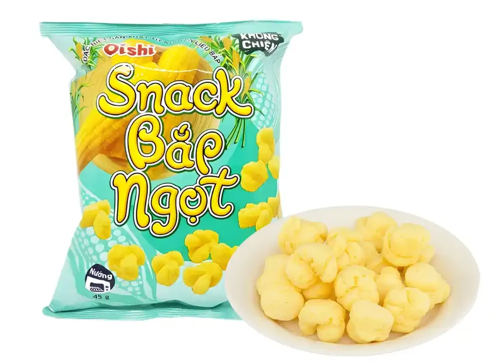 Snack bắp được sản xuất từ bột ngô hoặc hạt ngô