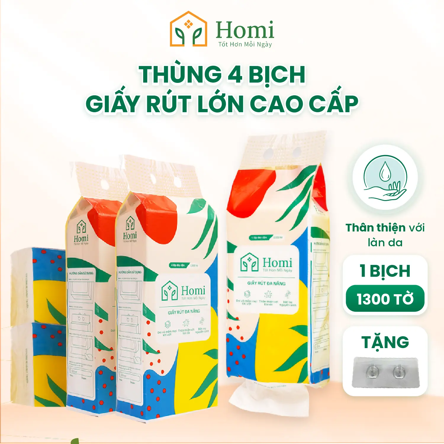 Giấy rút 1300 tờ thùng 4 gói - thùng