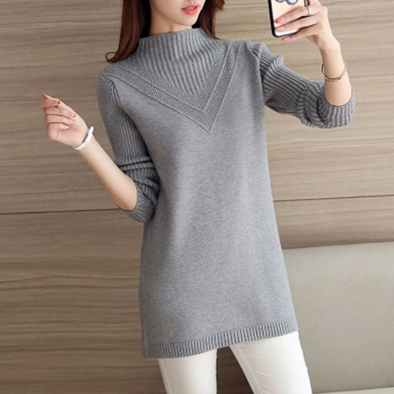 Áo len dáng dài cao cổ phong cách Hàn Quốc LEK001 (Xám)
