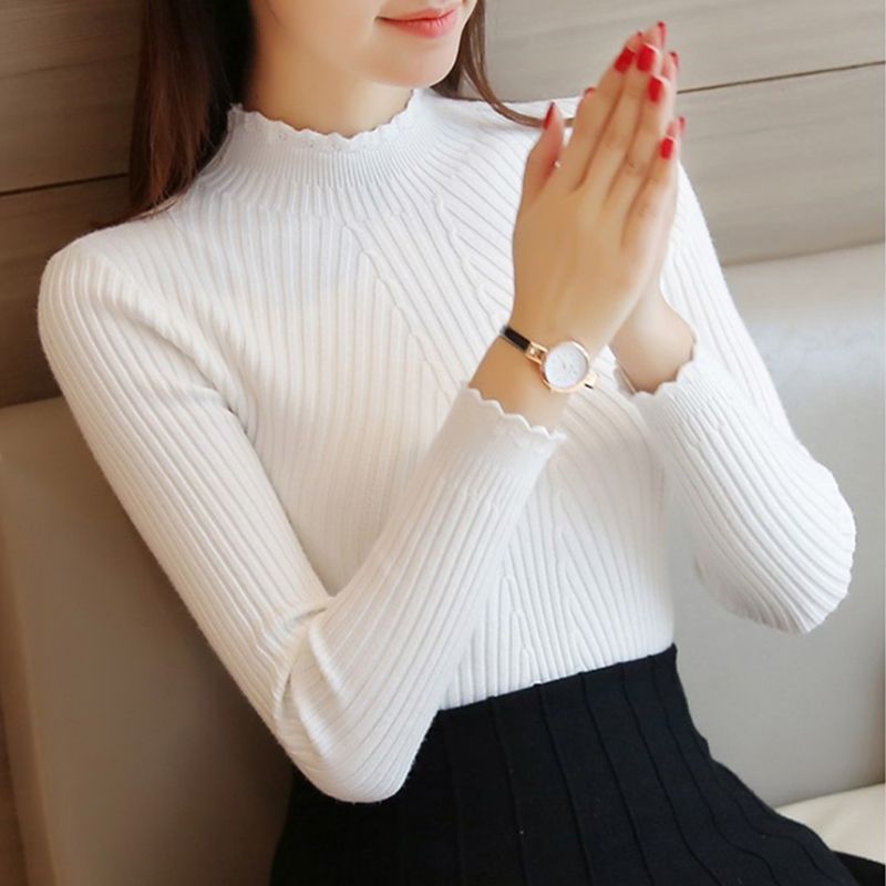 Áo len cao cổ phong cách Hàn Quốc LEK002 (Trắng)