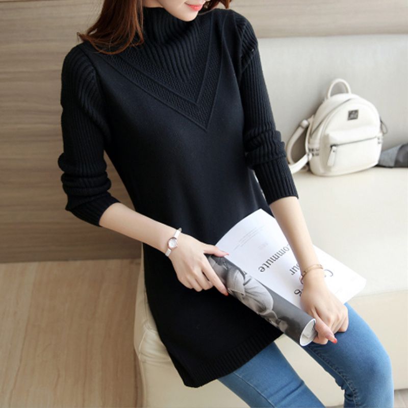 Áo len dáng dài cao cổ phong cách Hàn Quốc LEK001 (Hồng phấn)