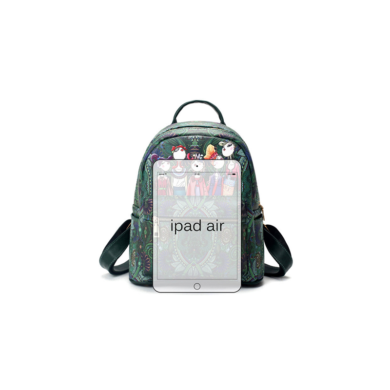 Balo nữ thời trang cao cấp họa tiết sơn cartoon GBA009 (Xanh lá cây)