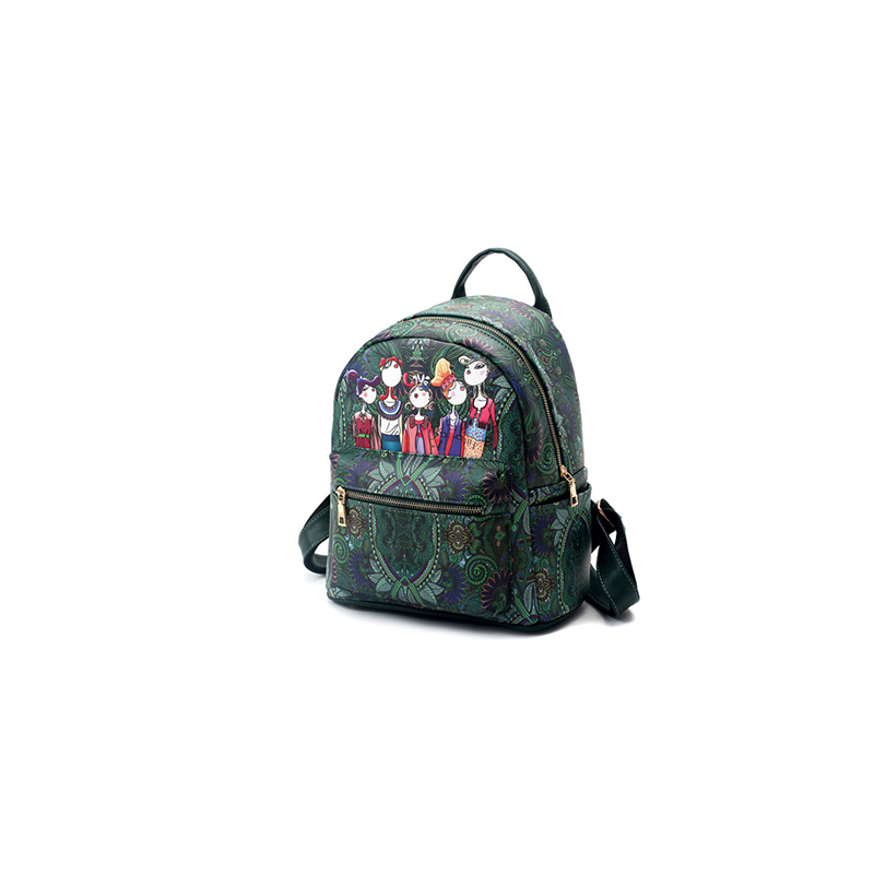 Balo nữ thời trang cao cấp họa tiết sơn cartoon GBA009 (Xanh lá cây)
