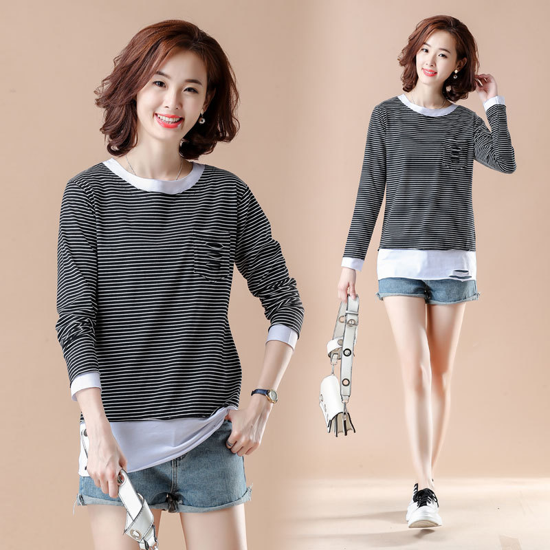 Áo t- shirt nữ kẻ ngang phong cách Hàn Quốc BAT034 (Đen)
