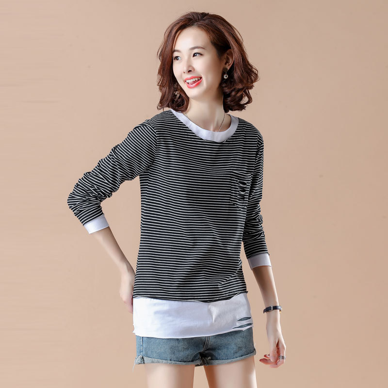 Áo t- shirt nữ kẻ ngang phong cách Hàn Quốc BAT034 (Đen)