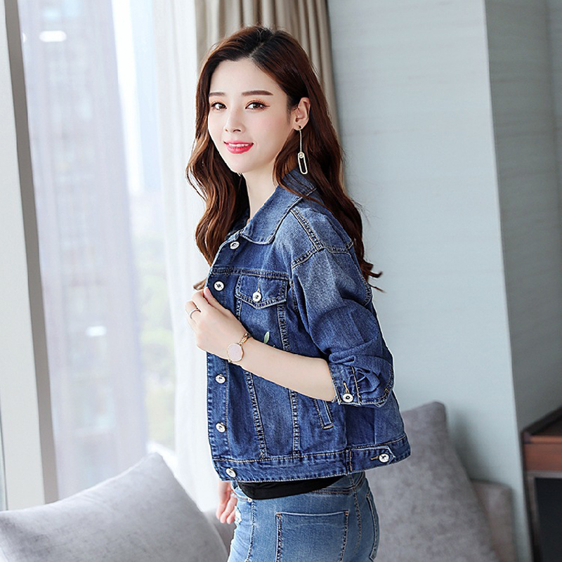 Áo khoác bò denim jacket nữ thêu hoa phong cách Hàn Quốc SRC081 (Xanh lam)