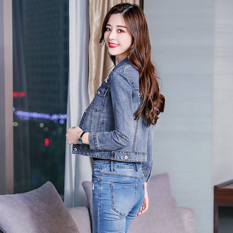 Áo khoác bò denim đính cườm phong cách Hàn Quốc QSQ011 ( Xanh lam )