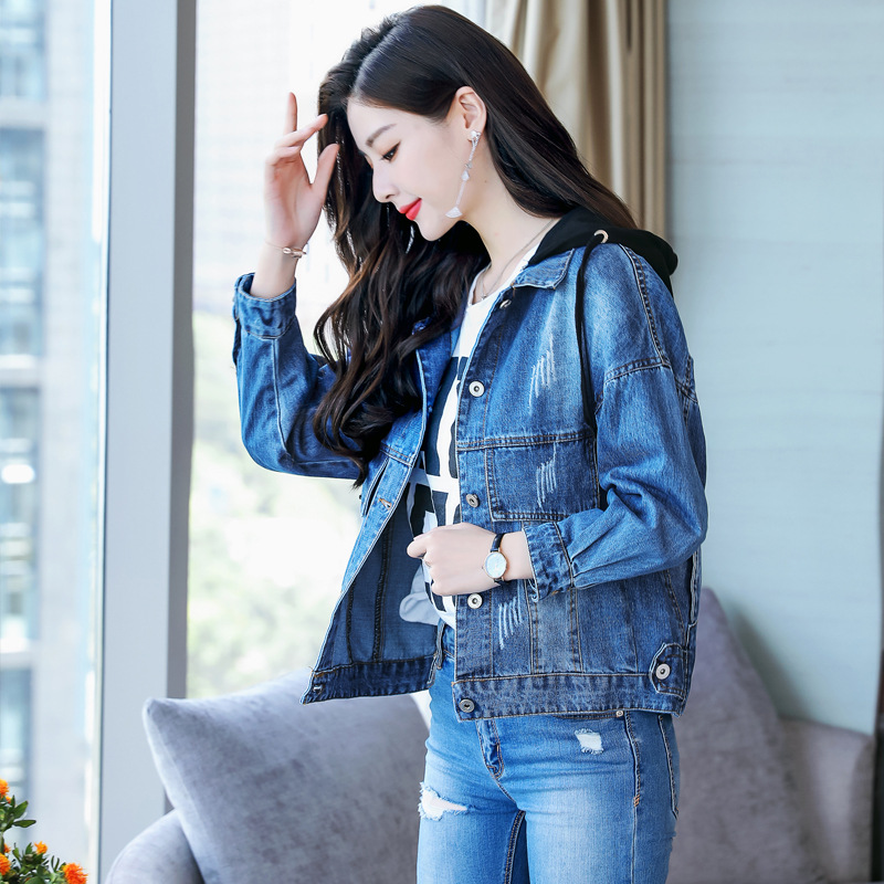 Áo khoác bò denim có mũ trùm đầu phong cách Hàn Quốc QSQ016 ( Xanh lam )