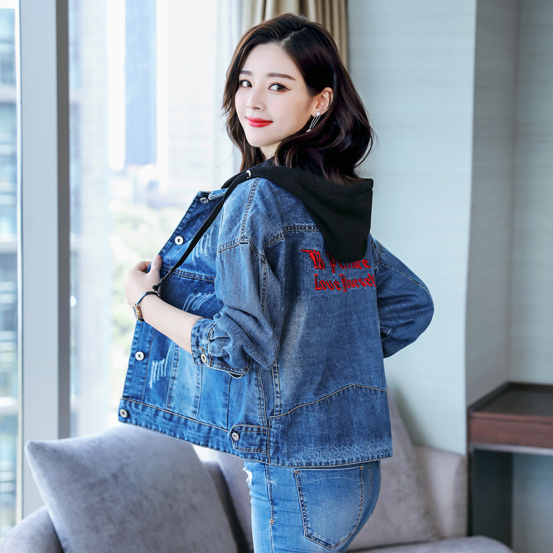 Áo khoác bò denim có mũ trùm đầu phong cách Hàn Quốc QSQ016 ( Xanh lam )