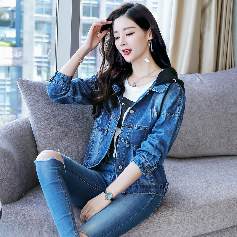 Áo khoác bò denim có mũ trùm đầu phong cách Hàn Quốc QSQ016 ( Xanh lam )