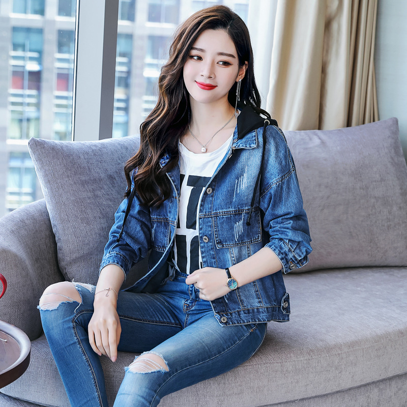 Áo khoác bò denim có mũ trùm đầu phong cách Hàn Quốc QSQ016 ( Xanh lam )