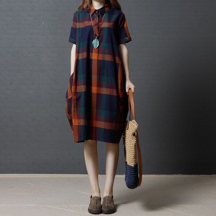 Đầm caro dáng chữ A cổ đan-tông HL15-11 | Thời trang công sở K&K Fashion
