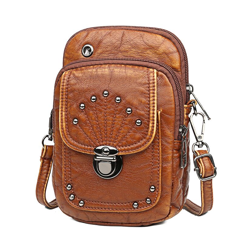 Túi đeo chéo da nữ crossbody phong cách Retro THB005(Nâu vàng)