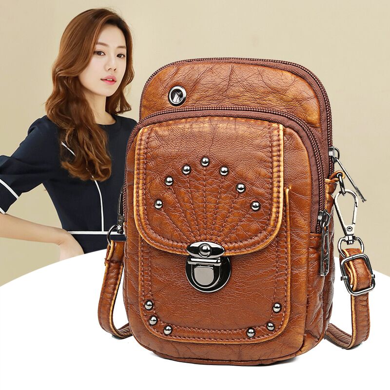 Túi đeo chéo da nữ crossbody phong cách Retro THB005(Nâu vàng)