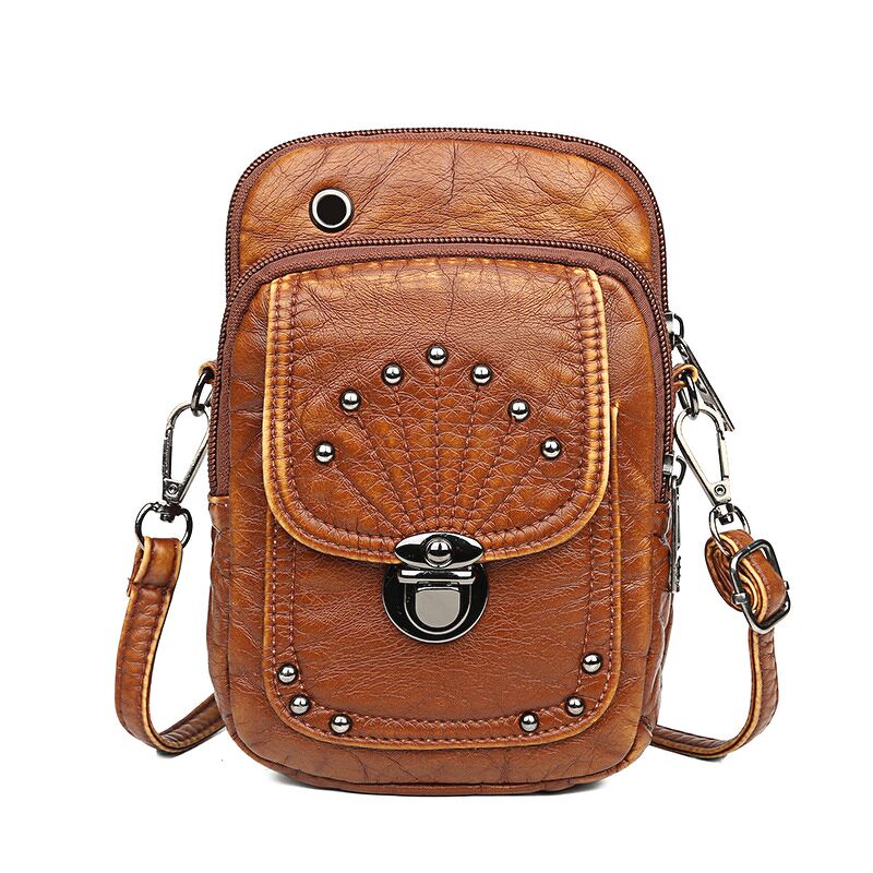 Túi đeo chéo da nữ crossbody phong cách Retro THB005(Nâu vàng)