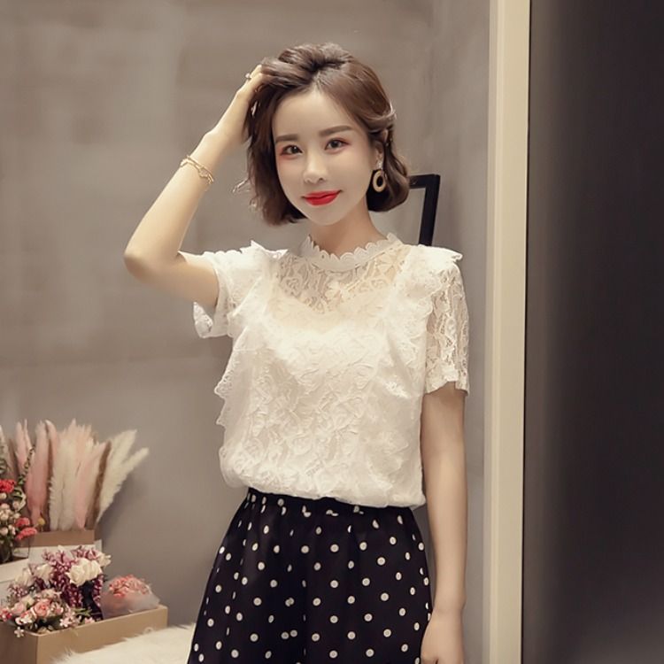 Áo sơ mi ren kiểu Hàn Quốc HAQ006 (Trắng)