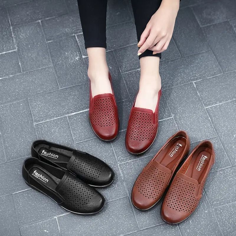 Giày da nữ đục lỗ thoáng khí, siêu êm LIG080 (Nâu vàng)