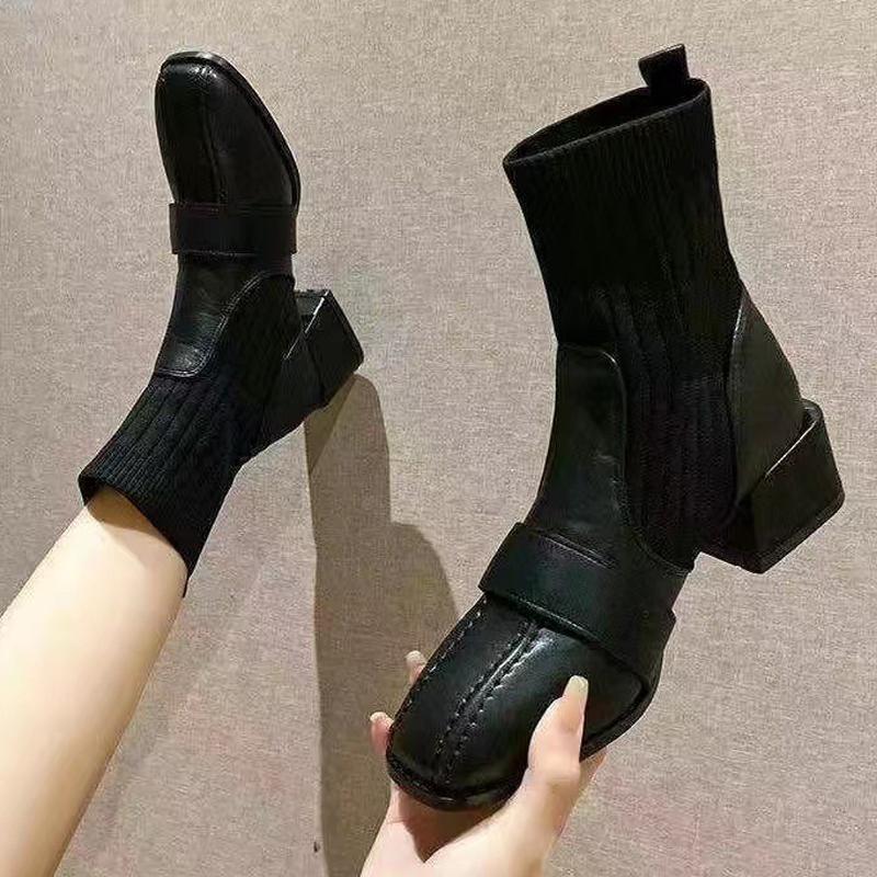 Giày boots nữ da phối vải thời trang thu đông phong cách trẻ trung phù hợp đi chơi đi làm HSB003 (Đen)