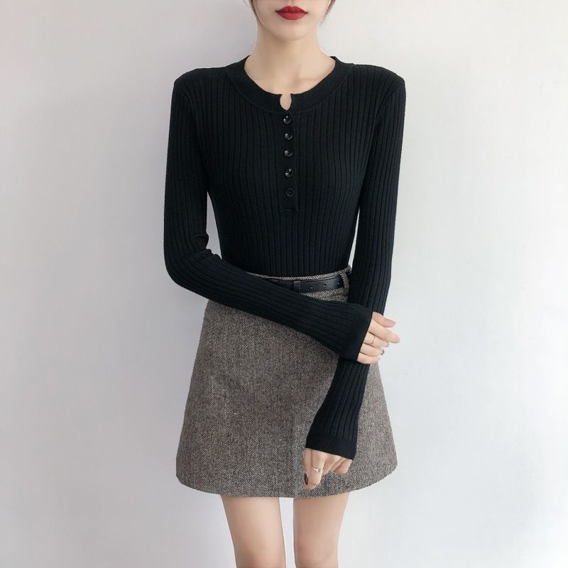 Áo len mỏng tay dài, cổ tròn cài khuy phong cách Hàn Quốc, thời trang thu đông, chất len mềm mịn HAQ051 (Trắng)