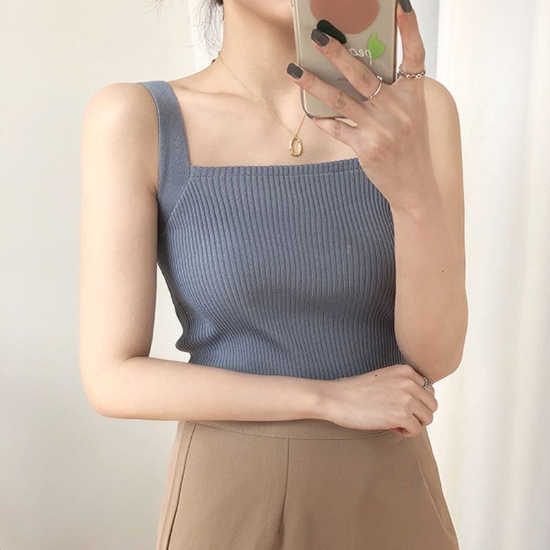 Áo len nữ 2 dây cổ vuông phong cách Hàn Quốc, thời trang trẻ trung, chất len dệt kim mềm mịn HAQ041 (Đen)