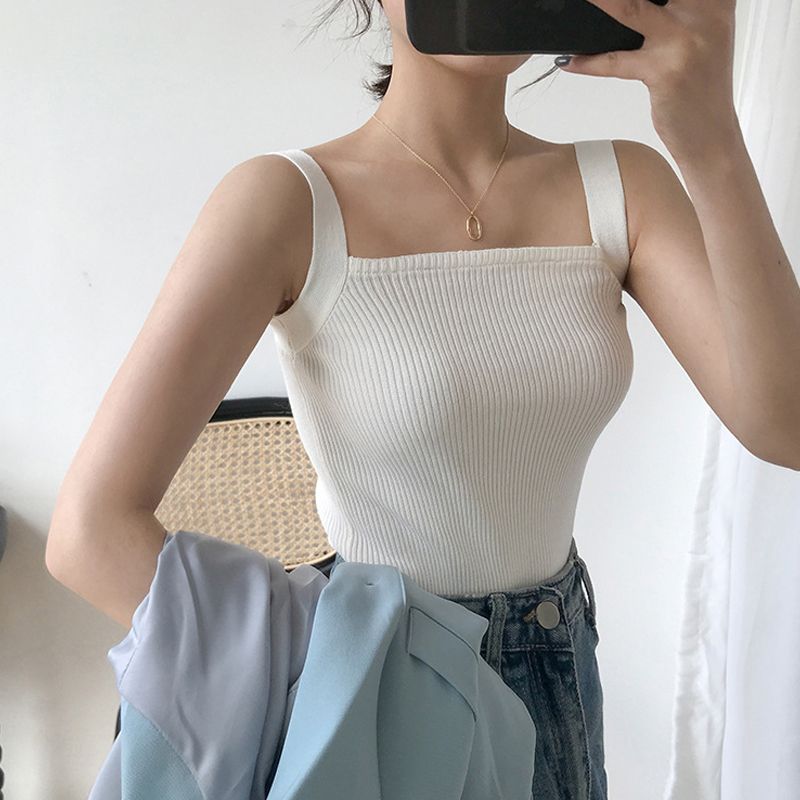 Áo len nữ 2 dây cổ vuông phong cách Hàn Quốc, thời trang trẻ trung, chất len dệt kim mềm mịn HAQ041 (Đen)