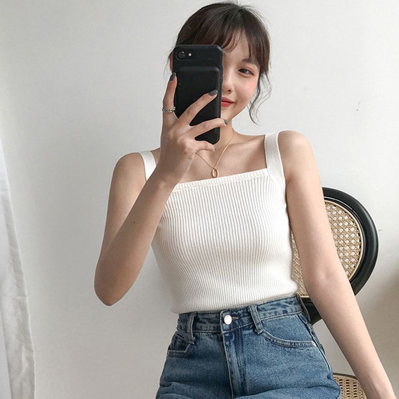 Áo len nữ 2 dây cổ vuông phong cách Hàn Quốc, thời trang trẻ trung, chất len dệt kim mềm mịn HAQ041 (Đen)