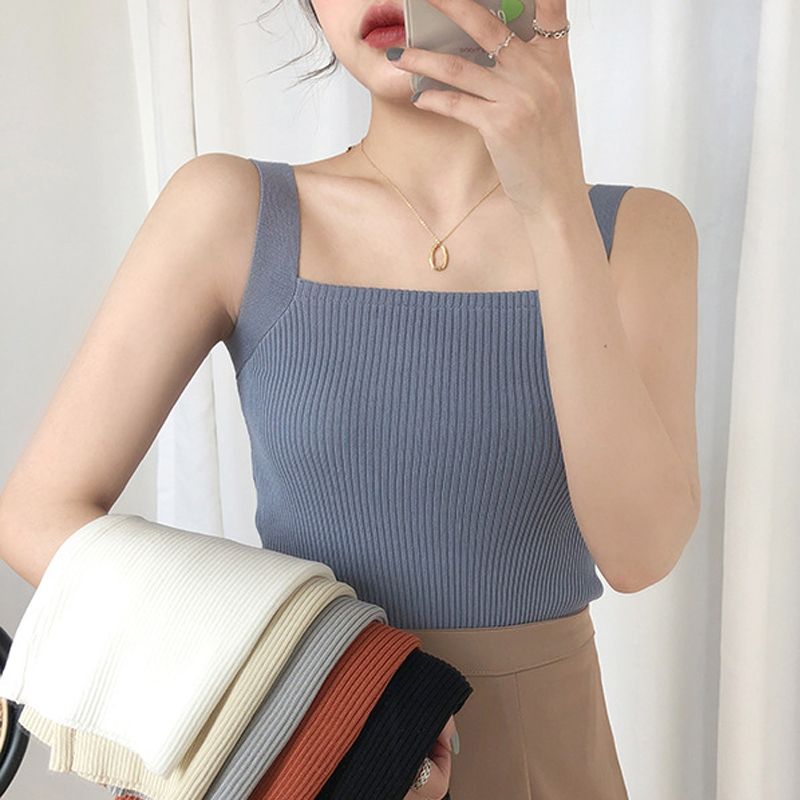 Áo len nữ 2 dây cổ vuông phong cách Hàn Quốc, thời trang trẻ trung, chất len dệt kim mềm mịn HAQ041 (Đen)