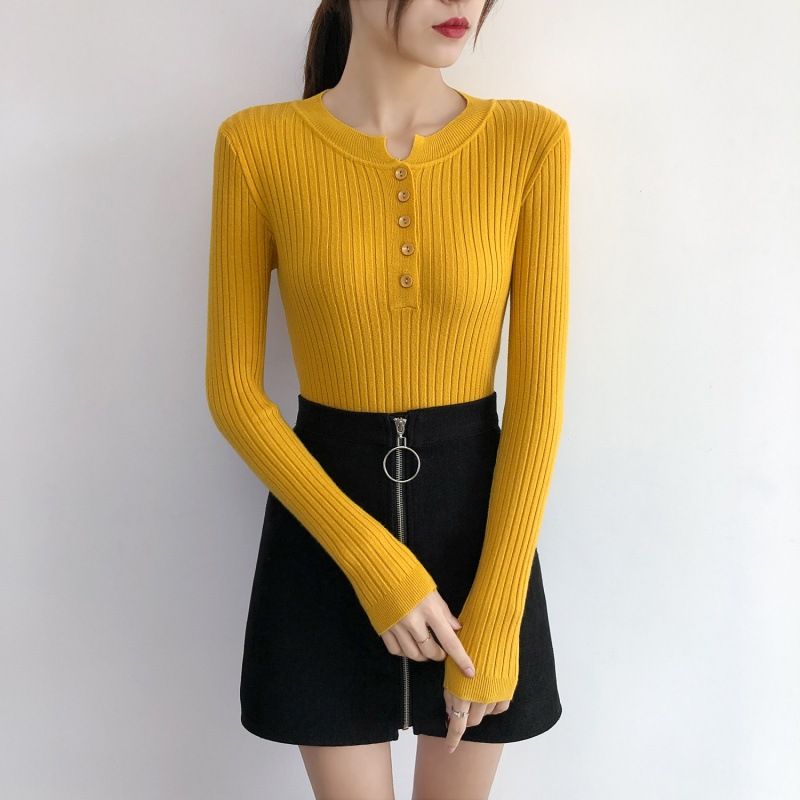 Áo len mỏng tay dài, cổ tròn cài khuy phong cách Hàn Quốc, thời trang thu đông, chất len mềm mịn HAQ051 (Trắng)