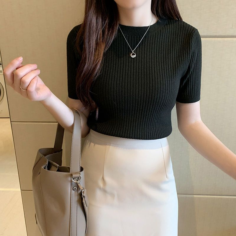 Áo len nữ cổ tròn, phong cách công sở, thời trang thu đông, chất len mềm mịn HAQ055 (Xanh lá cây)