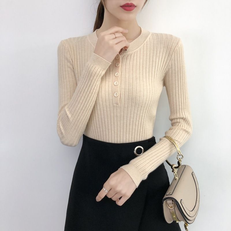 Áo len mỏng tay dài, cổ tròn cài khuy phong cách Hàn Quốc, thời trang thu đông, chất len mềm mịn HAQ051 (Trắng)