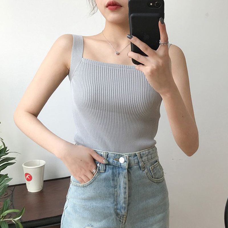 Áo len nữ 2 dây cổ vuông phong cách Hàn Quốc, thời trang trẻ trung, chất len dệt kim mềm mịn HAQ041 (Đen)