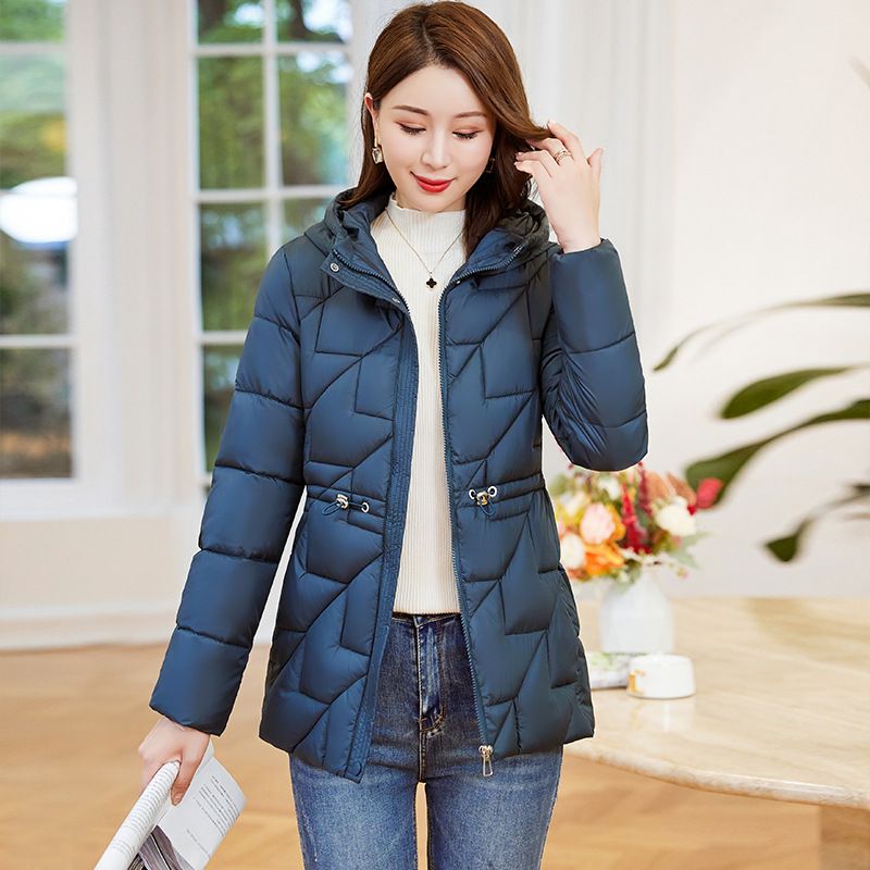 Áo phao nữ dáng dài, lót bông siêu nhẹ, phong cách Hàn Quốc ALD004 (Xanh lam)