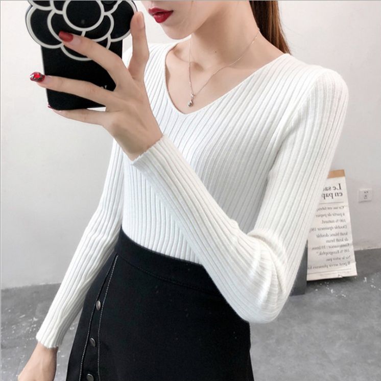 Áo len dài tay, cổ chữ V, áo len mỏng thời trang thu đông, phù hợp phối đồ đi chơi đi làm HAQ057 (Kaki)