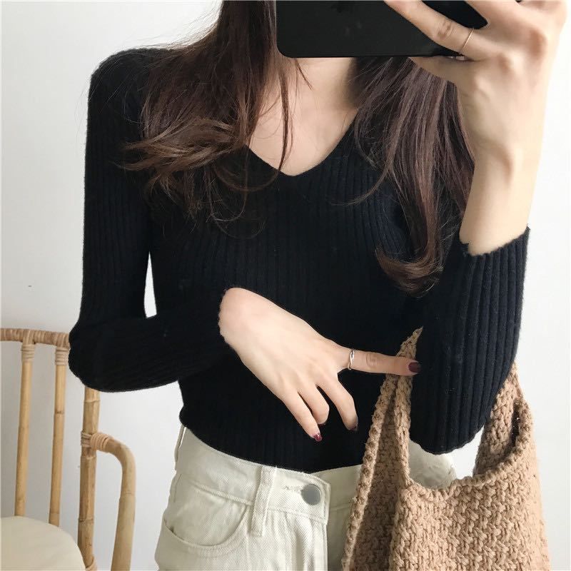 Áo len dài tay, cổ chữ V, áo len mỏng thời trang thu đông, phù hợp phối đồ đi chơi đi làm HAQ057 (Kaki)